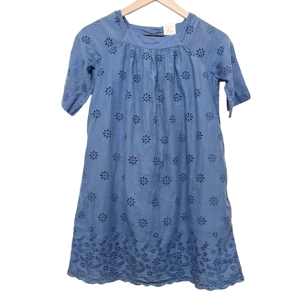 Youth girls Fleur Des Champs boutique blue eyelet cotton dress size 12